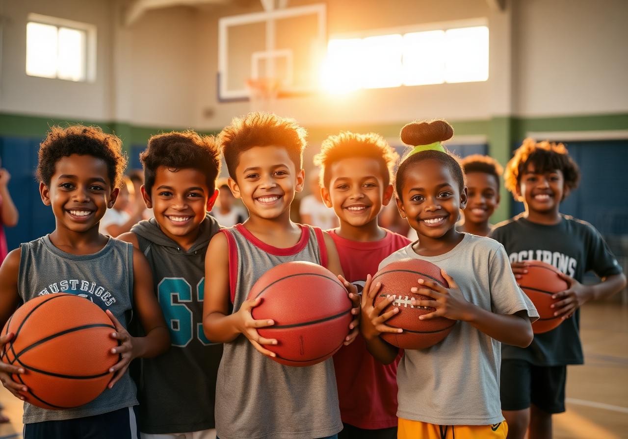 Community gym kickoff — kids receive new gear